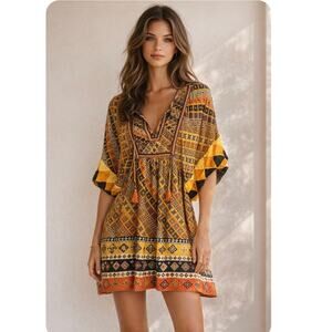Anthropologie Tanvi Kedia Boho Mini Dress Geometric Print Size S